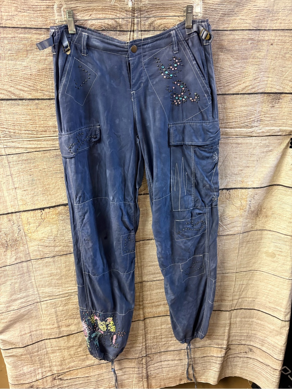 😍 Da-Nang Navy Blue distressed women’s cargo pants Embellished.